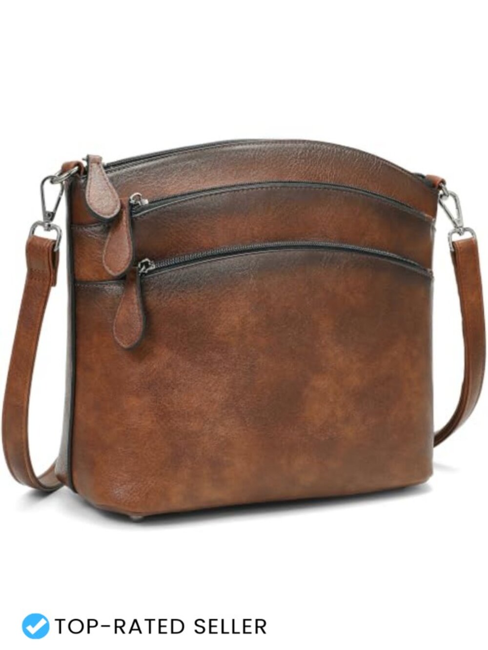 Faux Leather Crossbody Bag Medium Zipper Purse Adjustable Strap